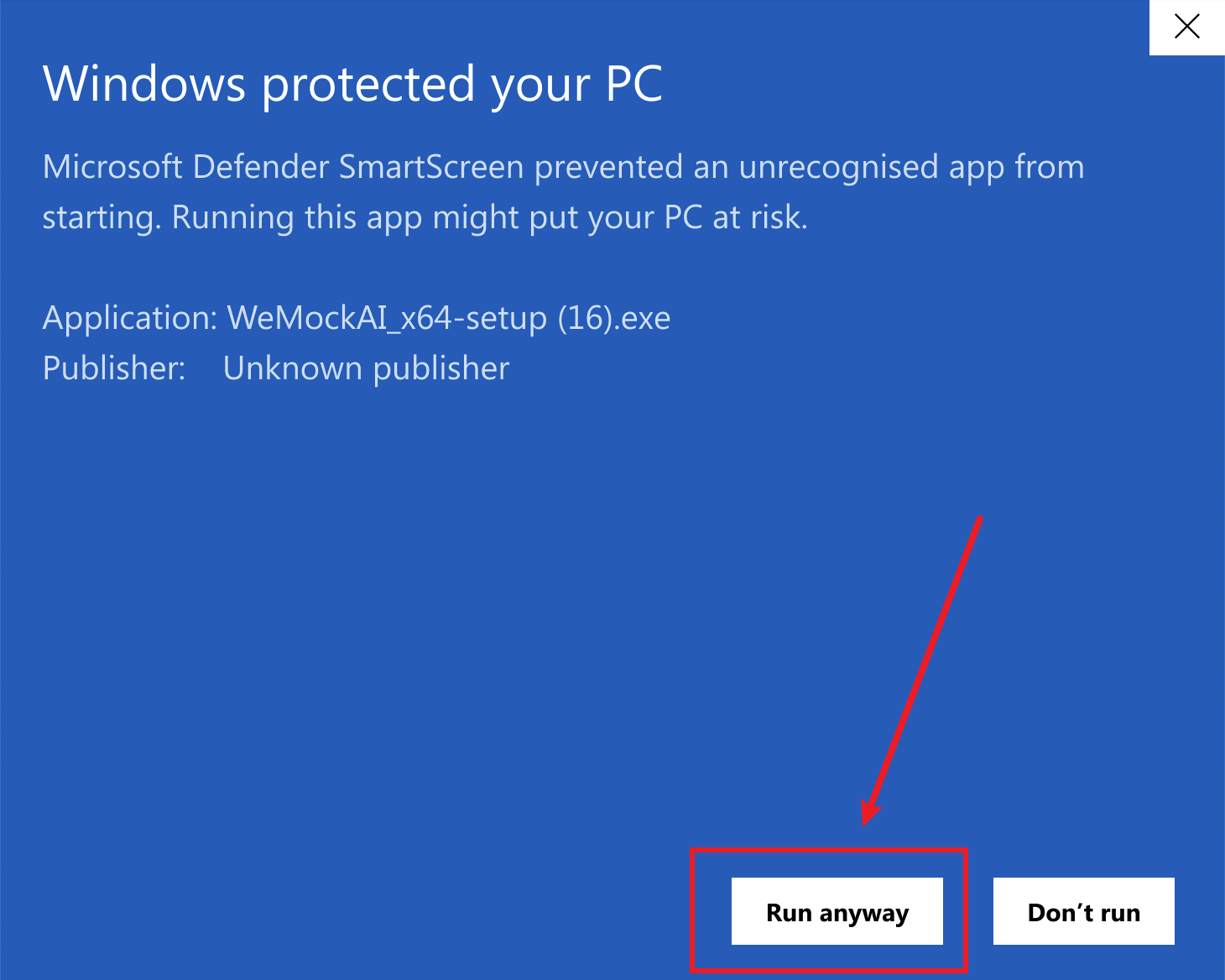 Windows Defender SmartScreen prompt